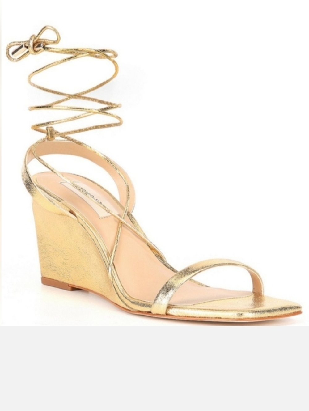 ANTONIO MELANI Metallic Gold Lace-Up Wedge Sandal Size 10